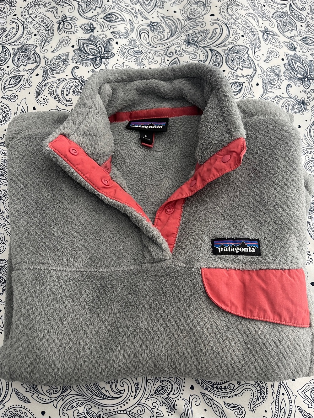 Patagonia Green Fleece Pullover with Coral Accent